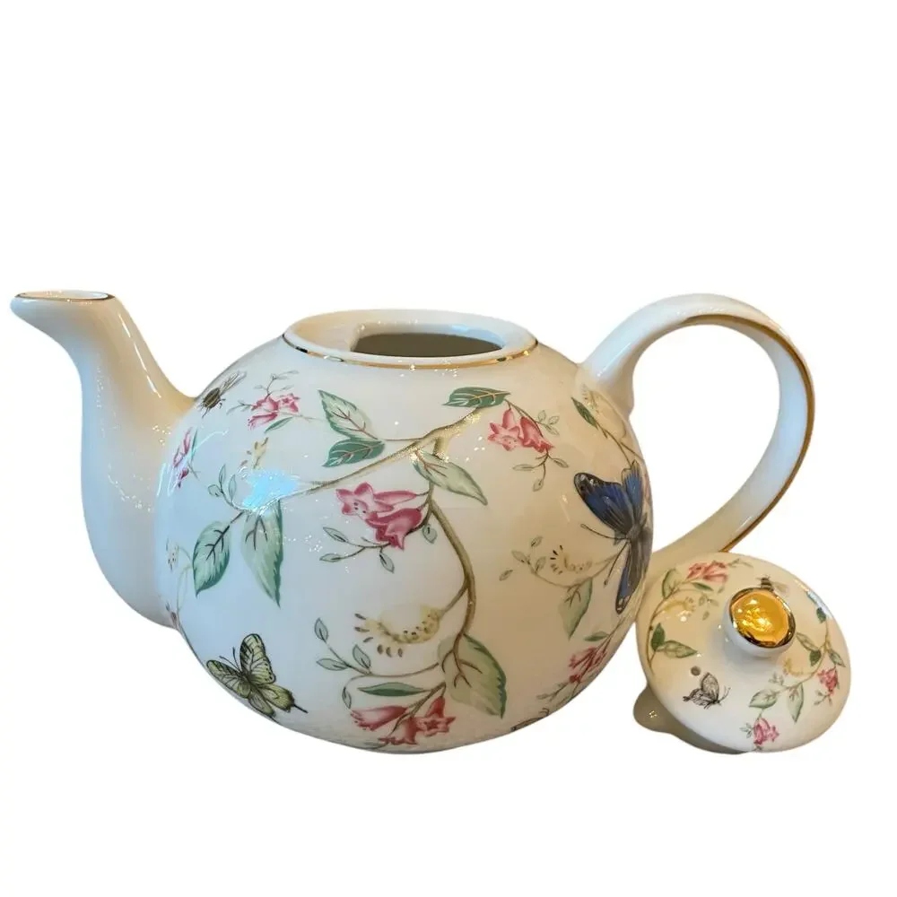Grace Teaware Porcelain Teapot Elegant Multicolor Floral Butterflies & Bees NEW